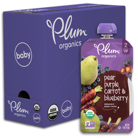 Plum Organics Stage 2 Organic Baby Food, Pear, Purple Carrot & Blueberry, 4 Ounce Pouch (Pack of 6)