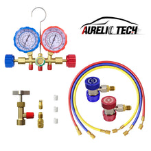 2020 UPGRATE Version 3 Way AC Manifold Gauge Set, Fits R134A R12 R22 and R502 Refrigerants, with 5FT Hose, Acme Tank Adapters, Couplers and Can Tap