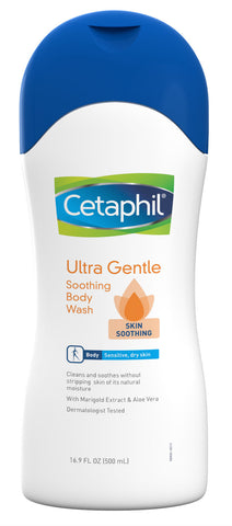 Cetaphil Ultra Gentle Soothing Body Wash, Sensitive Skin, All Skin Types, Dry Skin, Marigold Extract, Hypoallergenic, Dermatologist Tested, 16.9oz