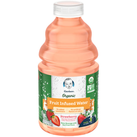 (Pack of 6) Gerber Organic Fruit Infused Water, Strawberry, 32 fl oz Bottle