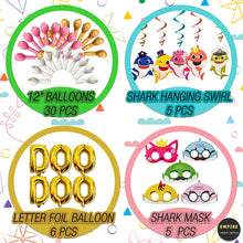 Baby Shark Pink Party Supplies for Baby, Shark Theme Birthday Party Decorations for Kids - Includes Shark Masks, Hanging Swirl, Little Shark Balloons, Foil Curtains, Table Cloth, Banner, Toppers