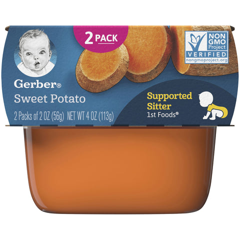 Gerber 1st Foods Sweet Potato Baby Food, 2 oz Tubs, 8 Count (Pack of 16)