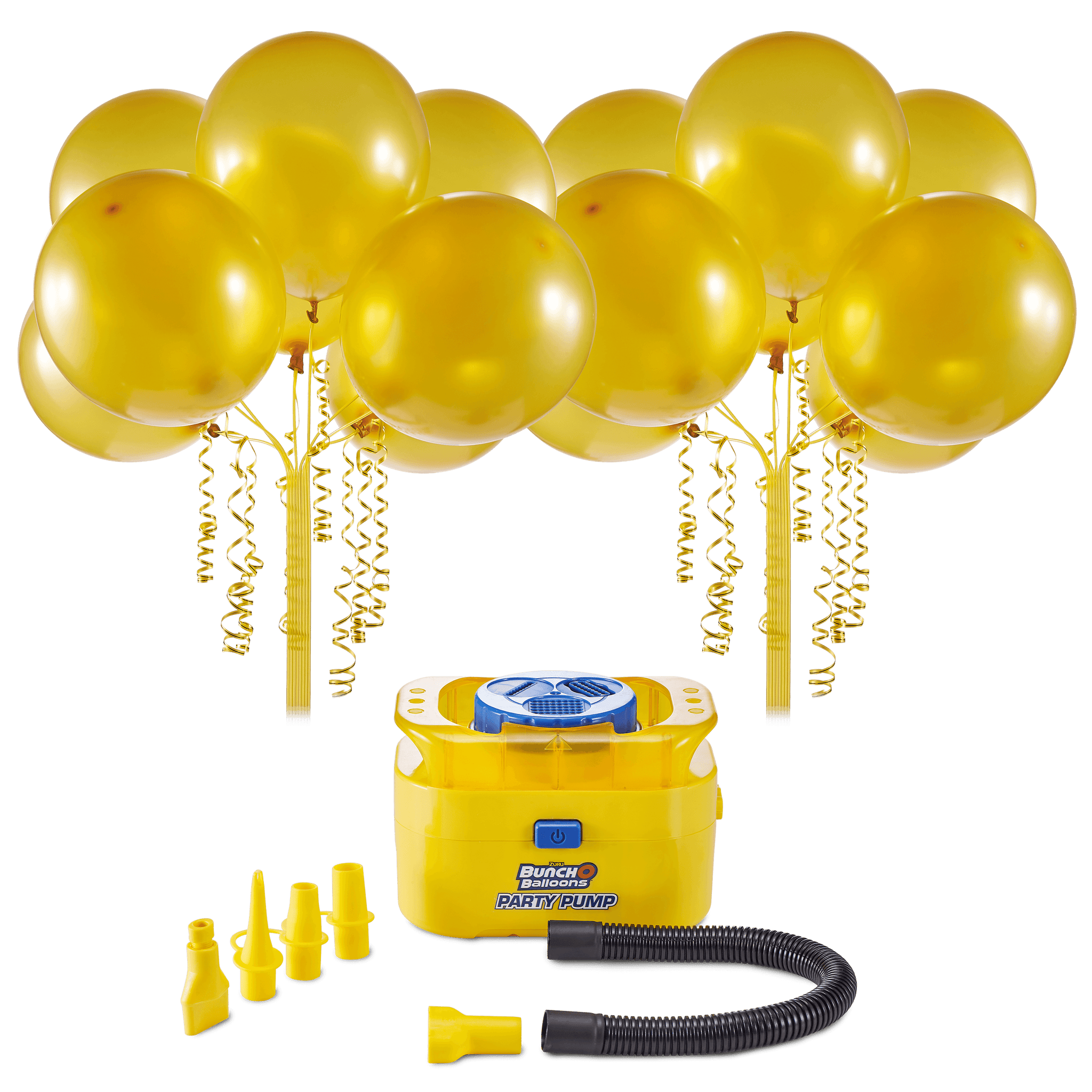 Bunch O Balloons Portable Party Balloon Electric Air Pump Starter Pack, Includes 16ct 11in Self-Sealing Gold Latex Balloons