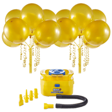 Bunch O Balloons Portable Party Balloon Electric Air Pump Starter Pack, Includes 16ct 11in Self-Sealing Gold Latex Balloons