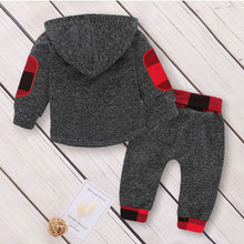 Stylish Plaid Design Long-sleeve Hooded Top and Pants Set for Baby