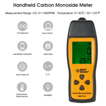 SMART SENSOR Handheld Carbon Monoxide Meter with High CO Gas Tester Monitor Detector Gauge LCD Display Sound and Light Alarm 0-1000ppm