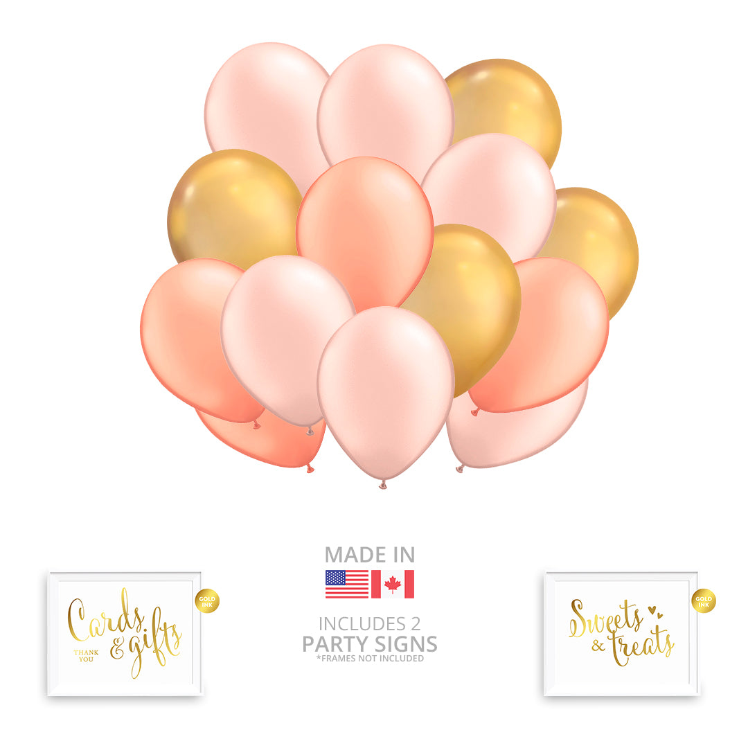 Andaz Press 50 Pcs Gold, Rose Gold and Peach Color Latex Party Balloon Set, Bridal Shower, Engagement, Bachelorette