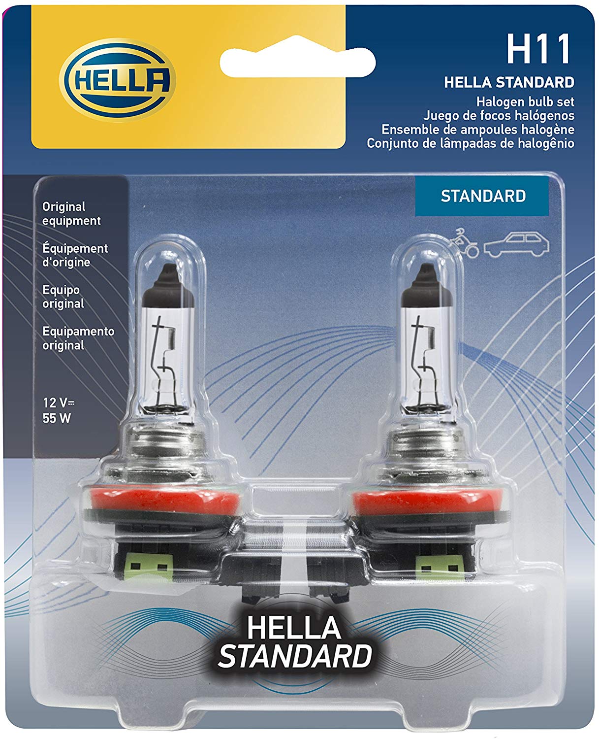 HELLA H11TB Standard-55W Standard Halogen H11 Bulbs, 12 V, 55W, 2 Pack