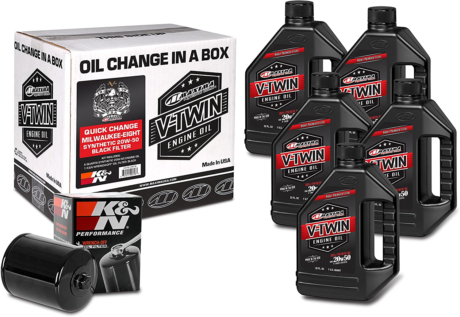 Maxima Racing Oils Black 90-129015B Quick Milwaukee-Eight Synthetic 20W-50 Filter Engine Oil Change Kit, 160. Fluid_Ounces