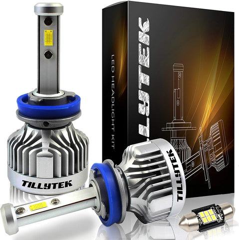 TILLYTEK LED Headlight Bulb Kit Conversion 6000K Cool White 8000LM Upgrade Automotive Car Lighting from Stock Halogen HID (H11 (H8/H9), Standard Kit)