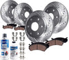 Detroit Axle - All (4) Front 338mm Size and Rear Drilled and Slotted Disc Brake Kit Rotors + Ceramic Pads w/Hardware & Brake Kit Cleaner & Fluid for 2003-2009 Lexus GX470/ Toyota 4Runner