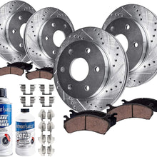 Detroit Axle - All (4) Front 338mm Size and Rear Drilled and Slotted Disc Brake Kit Rotors + Ceramic Pads w/Hardware & Brake Kit Cleaner & Fluid for 2003-2009 Lexus GX470/ Toyota 4Runner