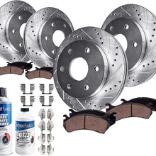 Detroit Axle - All (4) Front and Rear Drilled and Slotted Disc Brake Kit Rotors w/Ceramic Pads w/Hardware & Brake Kit Cleaner & Fluid for 2012 2013 2014 2015 2016 2017 Ford F-150 6Lug