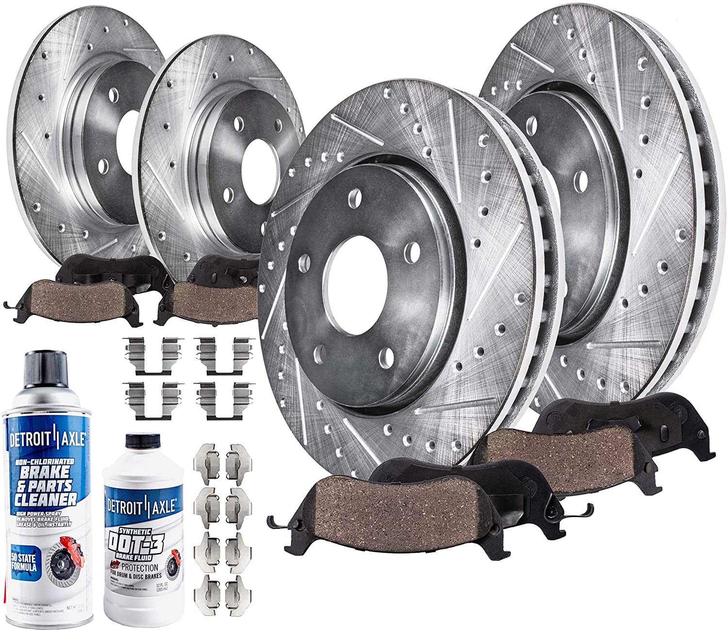 Detroit Axle - All (4) Front and Rear Drilled and Slotted Disc Brake Kit Rotors w/Ceramic Pad Kit for 2006-07 Toyota Highlander Hybrid - [2004-06 Lexus RX330] - 2006-08 RX400h - [2007-09 RX350]