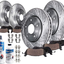 Detroit Axle - 5-LUG 11.65" FRONT & 10.63" REAR DRILLED & SLOTTED Brake Kit Rotors & Pads w/Hardware, Brake Kit Fluid & Cleaner for JL9 Brake Kit Code and Single Piston Calipers MEASURE YOUR ROTORS