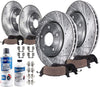 Detroit Axle - Front and Rear Drilled and Slotted Disc Brake Kit Rotors w/Ceramic Pad Kit Replacement for 1.8L Models
