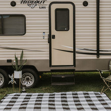 RV Mat - Recycled Reversible RV Rug - Camping Rugs for Outside Your RV - 9x12 Black and White Tribal - Large Outdoor Rugs for patios or awnings - Portable mat - Waterproof Rug
