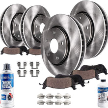 Detroit Axle - All (4) Front and Rear Disc Brake Kit Rotors w/Ceramic Pads w/Hardware Clips & Brake Kit Cleaner & Fluid for 2001 2002 2003 2004 2005 BMW 325xi E46 Models
