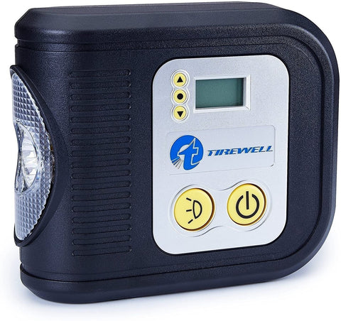 TIREWELL 12V Tire Inflator, Digital Portable Air Compressor, Auto Shut Off Tire Pump with LED Light and 3 Nozzles