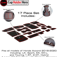 CupHolderHero for Honda Accord 2018-2020 Custom Liner Accessories – Premium Cup Holder, Console, and Door Pocket Inserts 17-pc Set (Red Trim)