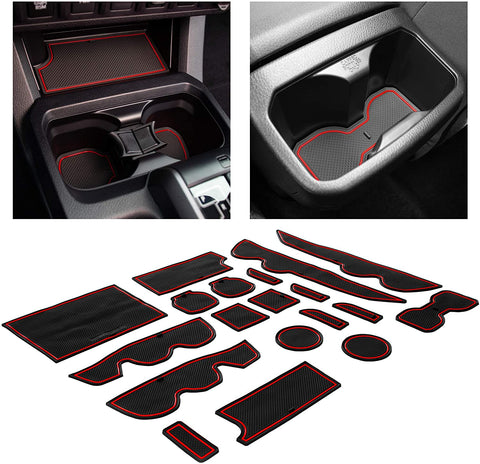 CupHolderHero for Toyota Tacoma Accessories 2016-2020 Premium Custom Interior Non-Slip Anti Dust Cup Holder Inserts, Center Console Liner Mats, Door Pocket Liners 19-pc Set (Double Cab) (Red Trim)