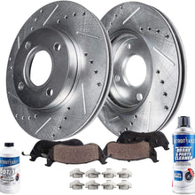 Detroit Axle - Pair (2) Front Drilled and Slotted Disc Brake Kit Rotors w/Ceramic Pads & Brake Kit Cleaner & Fluid for 1998 1999 2000 2001 2002 Chevy Prizm/Toyota Corolla