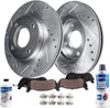 Detroit Axle - Pair (2) Front Drilled and Slotted Disc Brake Kit Rotors w/Ceramic Pads w/Hardware & Brake Kit Cleaner & Fluid for 2008 2009 2010 2011 Ford Focus