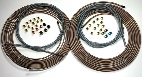 Complete Copper Nickel Brake Line Kit. 25 ft of 1/4 and 3/16 Rolls/Coils w Fittings /8 ft of 3/16