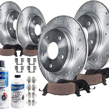 Detroit Axle - All (4) Front Rear 286mm Drilled Slotted Disc Brake Kit Rotors w/Ceramic Pads & Brake Kit Cleaner & Fluid for 2008 2009 2010 Subaru Impreza 2.5i