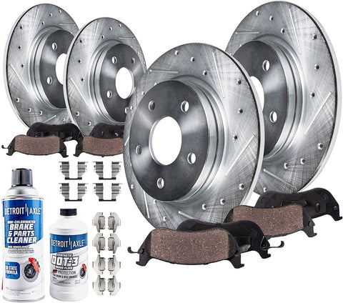 Detroit Axle - All (4) Front Rear 286mm Drilled Slotted Disc Brake Kit Rotors w/Ceramic Pads & Brake Kit Cleaner & Fluid for 2008 2009 2010 Subaru Impreza 2.5i