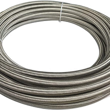 PTFE Teflon Hose 6 AN Stainless Steel Braided Oil Fuel Gas Line E85 for Fluids, Water, Alcohol, Transmission, Clutch, Nitrous, Power Steering, Oiling, Coolant, Methanol. Silver, 10 feet