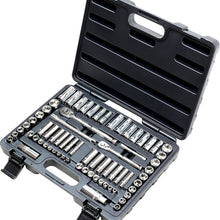 69 Pieces - EPAuto 1/4” & 3/8” Drive Socket Set with Pear Head Ratchet, Chrome (92-824)