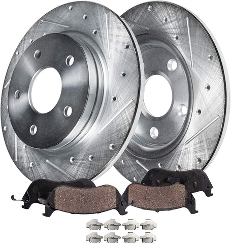 Detroit Axle - REAR Drilled & Slotted Brake Rotors & Pads w/Clips Hardware Kit Performance GRADE for 2007-2012 Lexus ES350-2013-2017 ES300h -2007-2011 Toyota Camry -2008-2012 Avalon