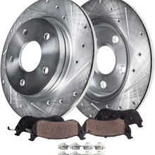 Detroit Axle - 11.18" (284mm) Drilled & Slotted Rear Brake Kit Rotors & Brake Kit Pads w/Clips Hardware Kit Performance GRADE for 12-17 Azera - [11-14 Sonata 2.0/2.4L] - Kia Optima