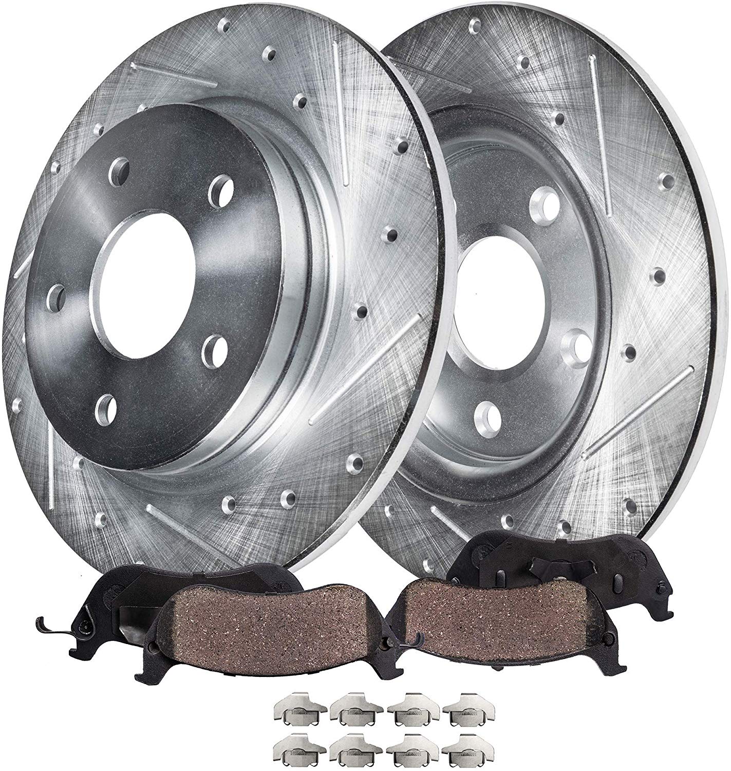 Detroit Axle - Pair (2) Rear Drilled and Slotted Disc Brake Kit Rotors w/Ceramic Pads w/Hardware for 06-12 Ford Fusion - [07-12 Lincoln MKZ] - 06-13 Mazda 6 - [06-11 Mercury Milan]