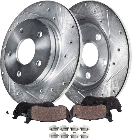 Detroit Axle - Pair (2) Rear Drilled and Slotted Disc Brake Kit Rotors w/Ceramic Pads w/Hardware for 06-12 Ford Fusion - [07-12 Lincoln MKZ] - 06-13 Mazda 6 - [06-11 Mercury Milan]