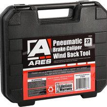 ARES 18023-23-Piece Brake Caliper Wind Back Tool Set - Pneumatic Design for Easy One-Person Use - Includes Compressor Tool and 22 Drive Key Disc Adapters - Storage Case Included