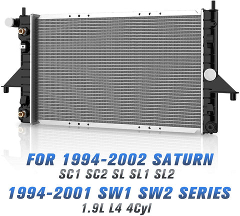 Complete Radiator Compatible with 1994-2002 Saturn SC1 SC2, for 1994-2002 Saturn SL SL1 SL2, for 1994-2001 Saturn SW1 SW2 Series 1.9L L4 4Cyl DWRD1020