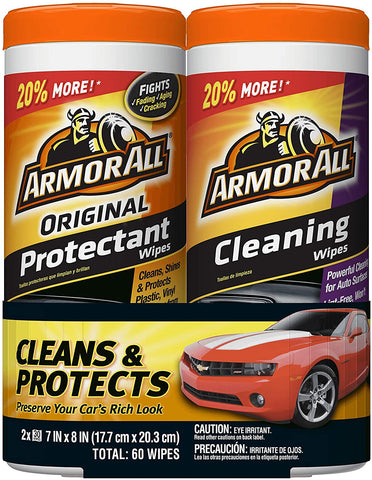 Armor All Car Interior Cleaner Protectant Wipes - Cleaning for Cars & Truck & Motorcycle, 30 Count (Pack of 2), 18779