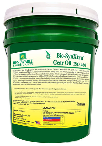 Renewable Lubricants Bio-SynXtra ISO 460 EP Gear Oil, 5 Gallon Pail
