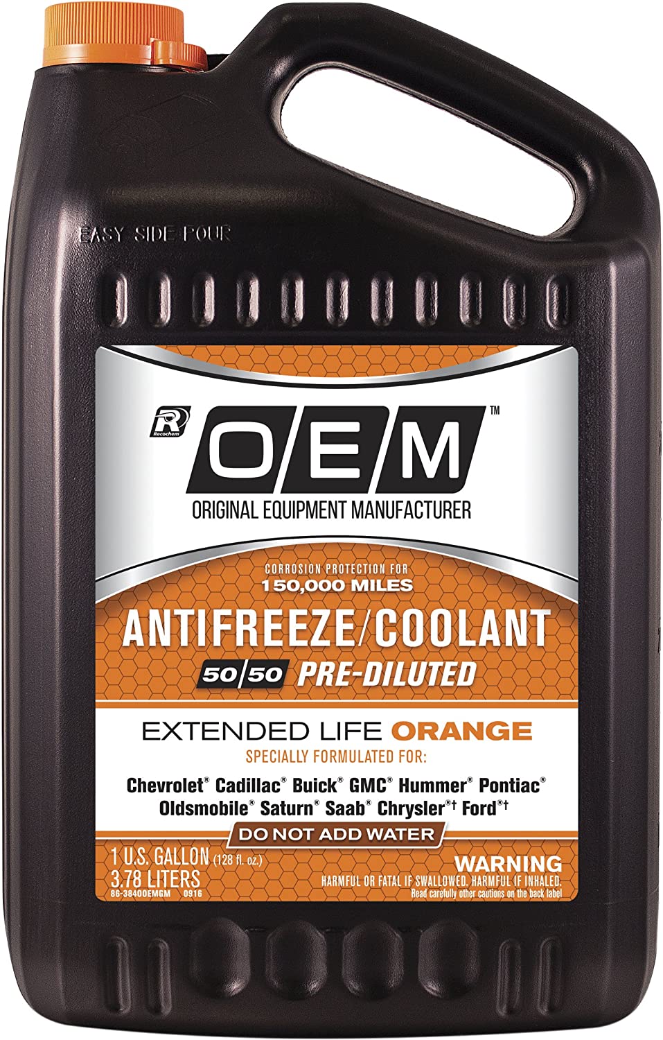 OEM Recochem 86-384OOEMGM Orange Premium Antifreeze 50/50 Extended Life Orange (50/50 pre-mix 1 gallon)