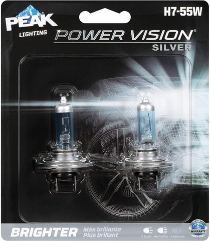 PEAK Power Vision Silver Automotive Performance Headlamp, H7 55W, 2 Pack