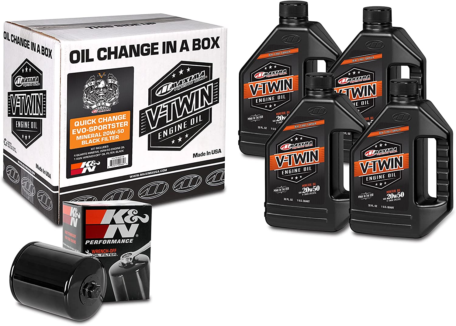 Maxima Racing Oils Black 90-069014B Quick Evo-Sportster Mineral 20W-50 Filter Engine Oil Change Kit, 128. Fluid_Ounces