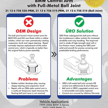 URO Parts 31126758520PRM Control Arm, Front Right, Full Metal Ball Joint Design