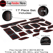 CupHolderHero for Honda CR-V CRV 2015-2016 Custom Liner Accessories – Premium Cup Holder, Center Console, and Door Pocket Inserts 17-pc Set (Red Trim)