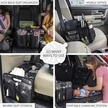 Car Trunk Organizer with Cooler Lid - Front and Back Seat Belt | Bottle, Wipes, Plastic Bag Pockets | Baby Diaper Caddy Organizer with Changing Pad | Backseat Car Organizer Kids Babies Storage Basket