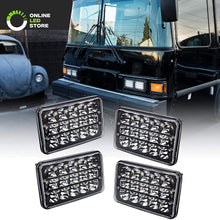 4pc 4x6 LED Headlights [45W] [H4 Socket] [Black-Finish] [High/Low Sealed Beam] H4652 H4666 H6545 H6054 H4651 H4656 4x6 LED Headlight for Peterbilt Kenworth Trucks Ford Van & More