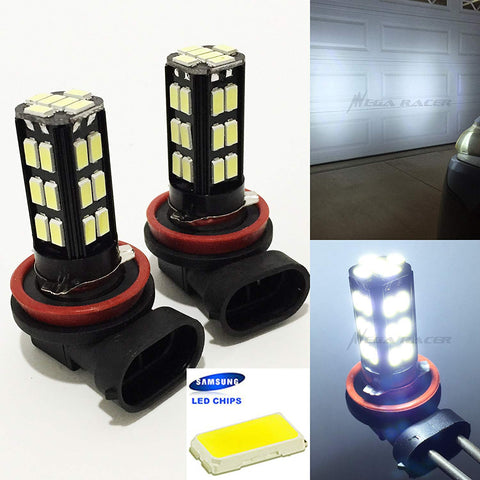 Mega Racer Pack of 2 H11 Bright Chip LED 30-SMD (FOG LAMP) Super White 6000K Headlight Bulb 12V Replace Xenon Light US