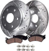 Detroit Axle - 296mm Front Drilled and Slotted Disc Brake Kit Rotors w/Ceramic Pads w/Hardware for 2005-2017 Nissan Frontier V6 - [2005-2012 Pathfinder] - 2005-2015 Xterra - [2009-2012 Suzuki Equator]