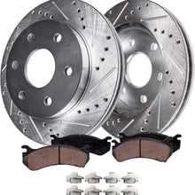 Detroit Axle S-54153BK Front Cross Drilled and Slotted Brake Kit Rotor Disc Kit with Ceramic Brake Kit Pads and Brake Kit Hardware (4-PC Set)